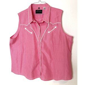 Vintage White Horse Western Sleeveless Top Pink XXL Rockabilly Ranch Pearl Snap